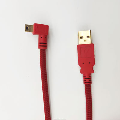 Rojo USB 2.0 personalizado USB A macho a ángulo derecho Mini cable USB carga rápida